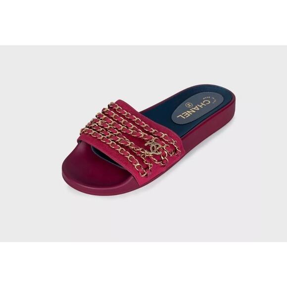 Chanel Pink Textile Slides with Gold Hardware, Size 38 - Picture 3 of 8